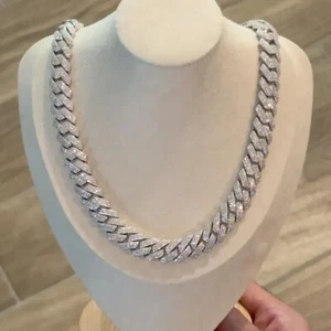 22" 15MM Moissanite Miami Cuban Link Men's Necklace 14K White Gold Plated Silver - Picture 1 of 11