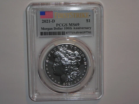2021 D Morgan Silver Dollar PCGS MS69 FIRST STRIKE FLAG LABEL Cover
