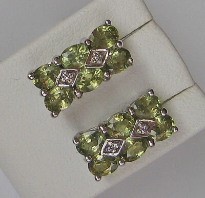 Fein Brillant Ohrringe aus 9kt 375 Gold mit Diamant Peridot Ohrstecker ♦️ 7832 - Bild 1 von 4