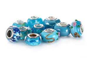 Mix Silver Plate Aquamarine Theme Murano Lampwork European Glass Crystal Beads - Picture 1 of 1