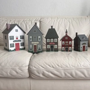 Wood House Country Cottage Canister Set w/inserts Farmhouse Village Set Of 5 - Picture 1 of 12