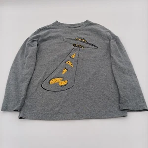 Cat And Jack Shirt Youth Small 6/7 Gray Funny Space Ship Abducting Pizza Tee - Picture 1 of 7