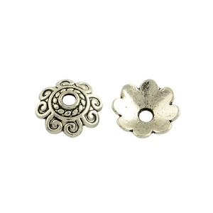 50x Perlenkappen 10x3mm Blume Blüte Tibetisch Antik Silber Perlen Kappen - Bild 1 von 3