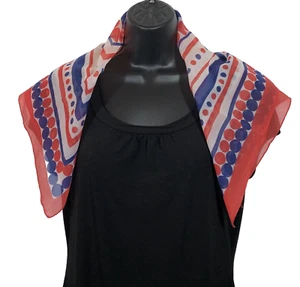 Vintage Sheer Scarf Red White Blue Dots 24" Square Hand-rolled Edge Patriotic - Picture 1 of 7