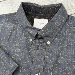 Billy Reid Shirt Mens M Grey Geometric Floral Button Short Sleeve Prep Italy AOP - Picture 1 of 4