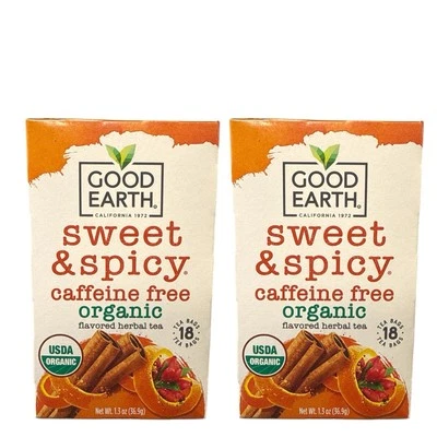 Good Earth Organic Sweet and Spicy Caffeine Free Tea Herbal 18 Tea Bags, 2 Pack