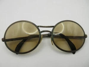 Vtg Round Eyeglass Frames Only Metal Bronze? Heavy Repaired Bridge Antique - Picture 1 of 13