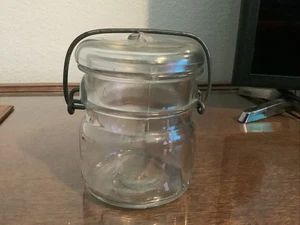 Vintage Kugel Ideal Halbes Pint "4" Klarglas Obstglas Clip Deckel Drahtbügel 4" - Bild 1 von 7