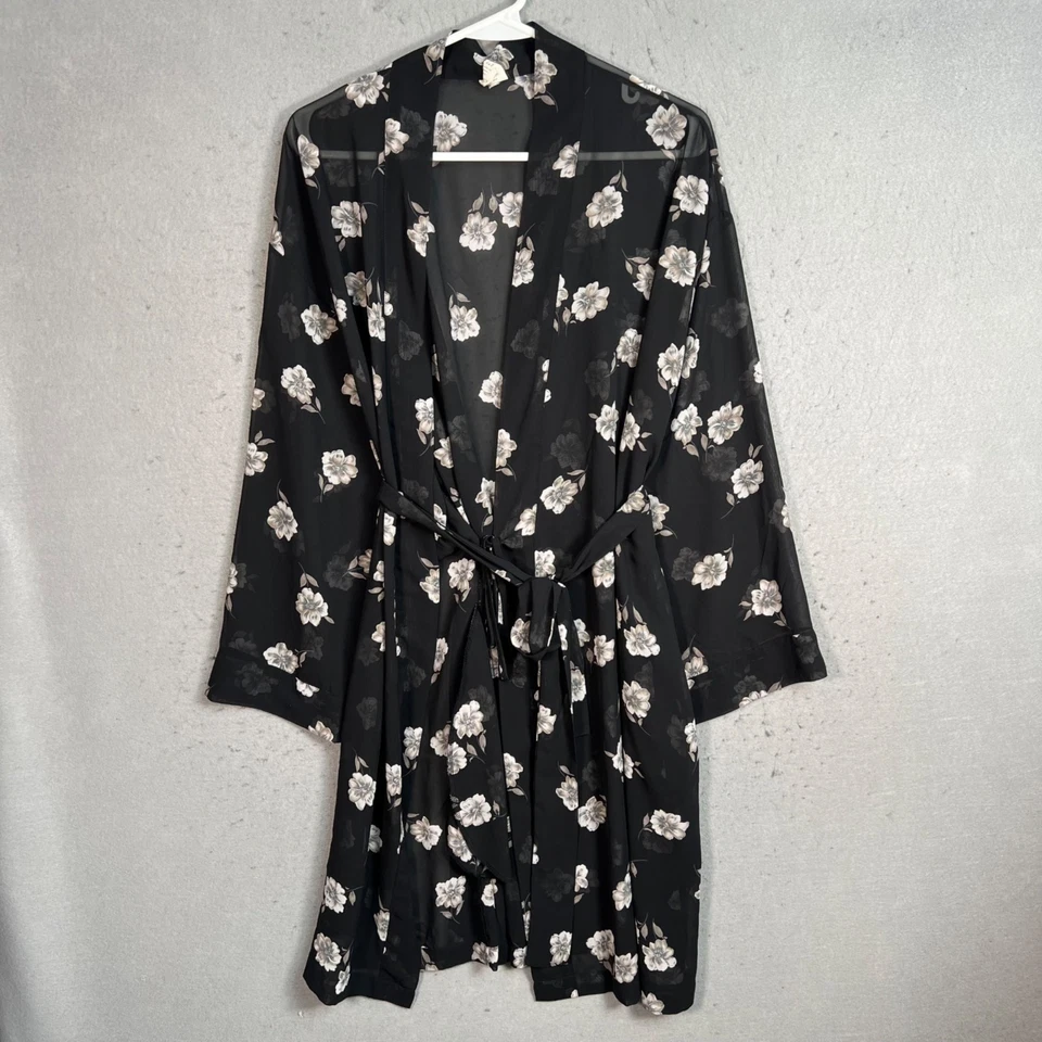 Bata kimono negra floral Calvin Klein para mujer talla M/L Foto 1 de 4