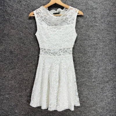 Love Chelsey Dress Women S Small White Floral Crochet Sheath Midi Lined Casual - Image 1 of 4