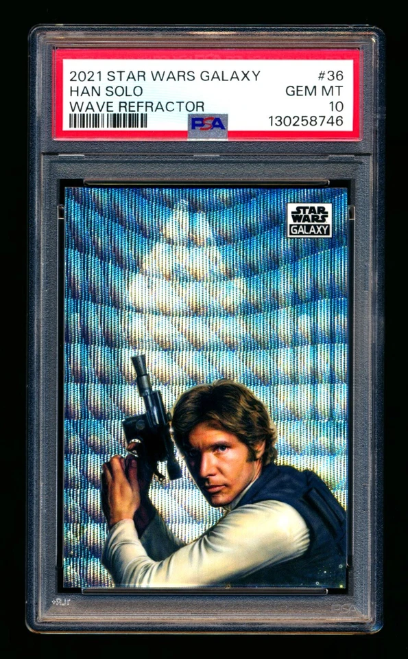 2021 TOPPS STAR WARS GALAXY CHROME #36 HAN SOLO WAVE REFRACTOR #/99 PSA 10 GEM! - Image 1 of 2
