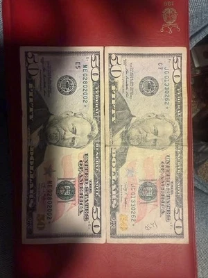 (TWO)50 dollar Star note 2009 JC01330262* /2013 ME02802002* - Image 1 of 4