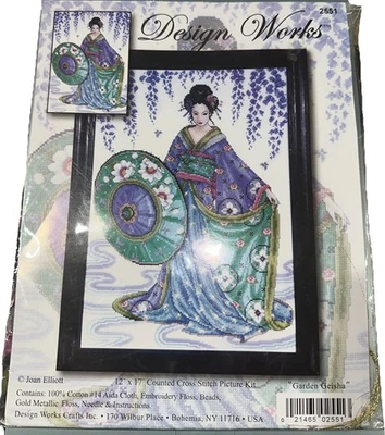 Cross Stitch Kit Design Works Garden Geisha Asian Art Beauty New Template Floss - Image 1 of 2
