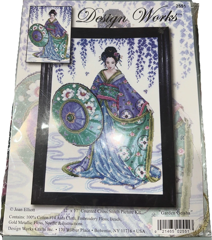 Cross Stitch Kit Design Works Garden Geisha Asian Art Beauty New Template Floss - Image 1 of 2