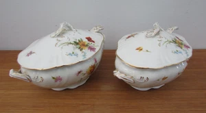 2x Vintage Doulton Burslem White Floral Small Tureen with Lids & Ladels 21cm - Picture 1 of 5