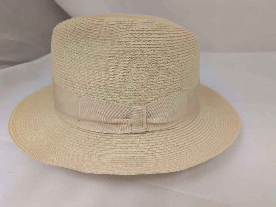 Borsalino Beige Cáñamo Fedora con Banda Beige Sombrero - Talla 56 (US 7) - Usado Foto 1 de 4