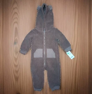Carter's Baby One Piece Brown Bear Sherpa Zip-Up Hooded Fleece Jumpsuit Size 12M - Picture 1 of 16