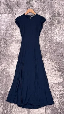 Reformation Gavin Dress 4 Womens Navy Blue Crepe Side Slit Backless Midi - Image 1 of 4
