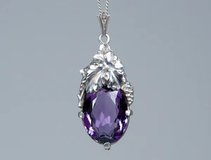 935 Argento - Antico Stile Liberty Rimorchio - 11.00 CT Ametista - Foto 1 di 9