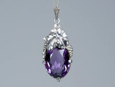 935 Argento - Antico Stile Liberty Rimorchio - 11.00 CT Ametista - Immagine 1 di 4