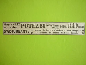 7/1936 PUB AVION POTEZ 50 RECORD MARYSE HILSZ GNOME-RHONE 14-KRSD ORIGINAL AD - Bild 1 von 1