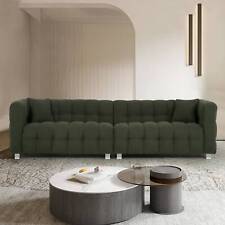102" Modern Green teddy fleece sofa  w/2 throw pillows and hardware foot support