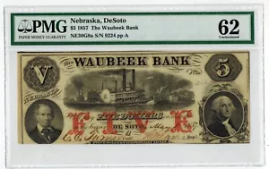 1857 DeSoto Nebraska THE WAUBEEK BANK $ 5 veraltete Währung---PMG62 - Bild 1 von 2
