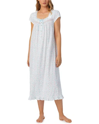 全新无标签 $68 Eileen West Aqua 旋转柔软 100% 棉针织 48 英寸长芭蕾睡衣 S — 第 1/4 张图片