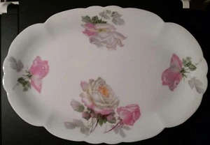 FRIEDRICH KAESTNER Oberhohndorf Germany Oval Platter Gray Pink Roses 13 inch - Picture 1 of 4