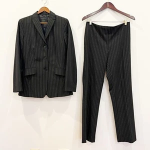 Tuta Koan Italy donna 2 pezzi blazer 44 pantaloni 46 nero gessato elasticizzato carriera - Foto 1 di 23