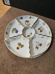 RARE HEREND PORCELAIN HANDPAINTED MARKET GARDEN HORS D'OEUVRES SERVING SET OF 6 - Picture 1 of 11