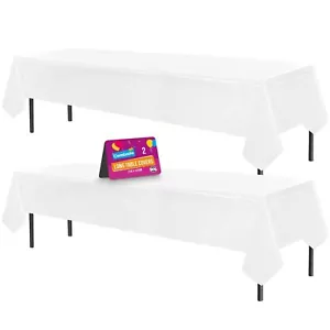 2pk White Plastic Rectangular Table Cloth Covers | Wipe Clean Party Tablecloths - Picture 1 of 8