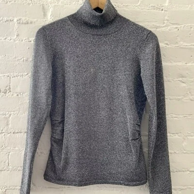 Suéter Chelsea Theodore Mezcla Seda Lados Acanalados Gris Brillante Cuello Alto Talla S Foto 1 de 4