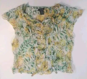 Bob Mackie Floral Silk Sheer Blouse Button Tie Sleeveless Juniors Size 16 - Picture 1 of 6