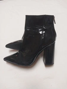 Forever 21 Women’s Size 8 Patent Leather Heeled Dress Boots, Black - Picture 1 of 11