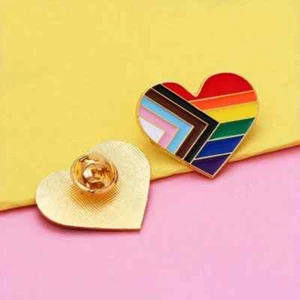 LGBTQ Progressive Lapel Pin Metal Heart Inclusive Pride Pin Rainbow Flag "2pack" - Picture 1 of 5