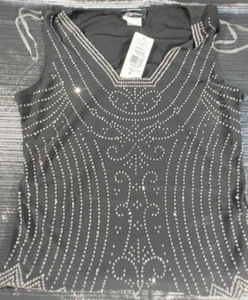 S. Levine Blouse Size M Sleeveless Black Silver Sequin Rhinestone Top Stretch - Picture 1 of 4