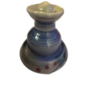 Glazed pottery oil lamp jar handmade stamped 5" tall painted Re/O wick stopper - Picture 1 of 7