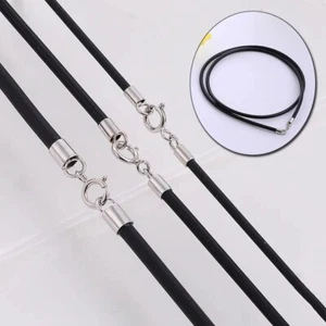 BLACK RUBBER CORDSTRING ROPE NECKLACE WITH LOBSTER CLASP - Picture 1 of 4