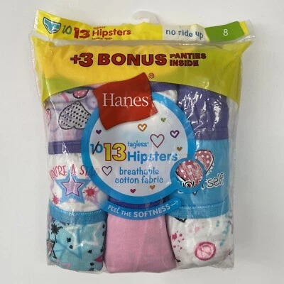 Hanes Tagless Hipster Panties sz 8 Girl's Cotton Underwear 13-Pack Pink/Purple - Image 1 of 2
