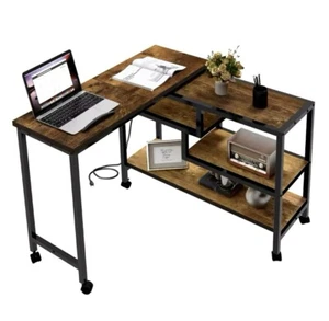 360° Rotating Sofa Side Table with 3-Tier Storage Shelve Metal Frame Office Work - Picture 1 of 6