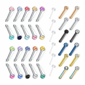 32 PCS Surgical Steel CZ Nose Pin Bone Studs Body Piercing W 6PCS Retainers 18G - Picture 1 of 6