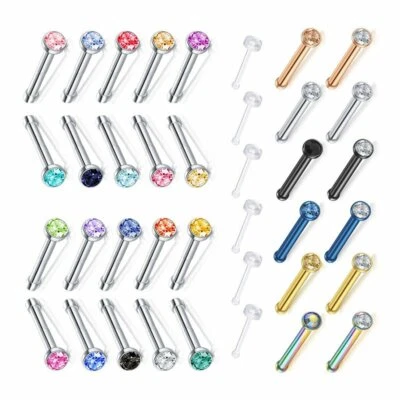 32 PIEZAS Acero Quirúrgico Circonita cúbica Nariz Pasador Hueso Piercing Corporal con 6 PIEZAS Retenedores 18G Foto 1 de 4