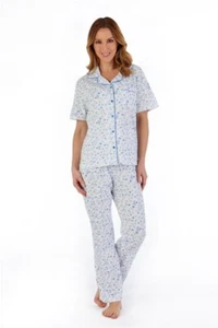 Ladies Pyjamas 100% Cotton Jersey Slenderella Trailing Floral Short Sleeve - Picture 1 of 7