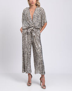 RRP€520 IN THE MOOD FOR LOVE Tulle Cropped Jumpsuit Size S Sequins Wrap Effect
