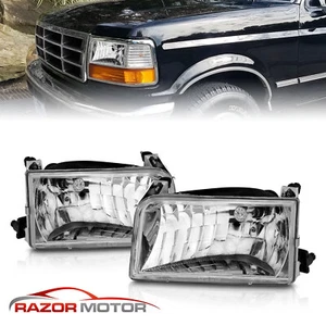 1992 1993 1994 1995 1996 For Ford Bronco/F150/F250/F350 Chrome Headlights Pair - Picture 1 of 9