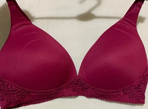 M&S BODY SUMPTUOUSLY SOFT NONWIRED PLUNGE BRA With LACE In DARK RASPBERRY 32C - Picture 1 of 11