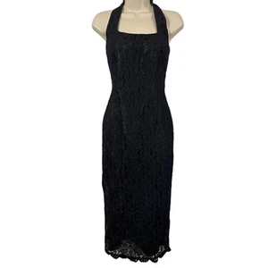 Liz Claiborne Halter Vintage Square Neck Lace Midi Formal Dress Whimsigoth 6 P - Picture 1 of 15