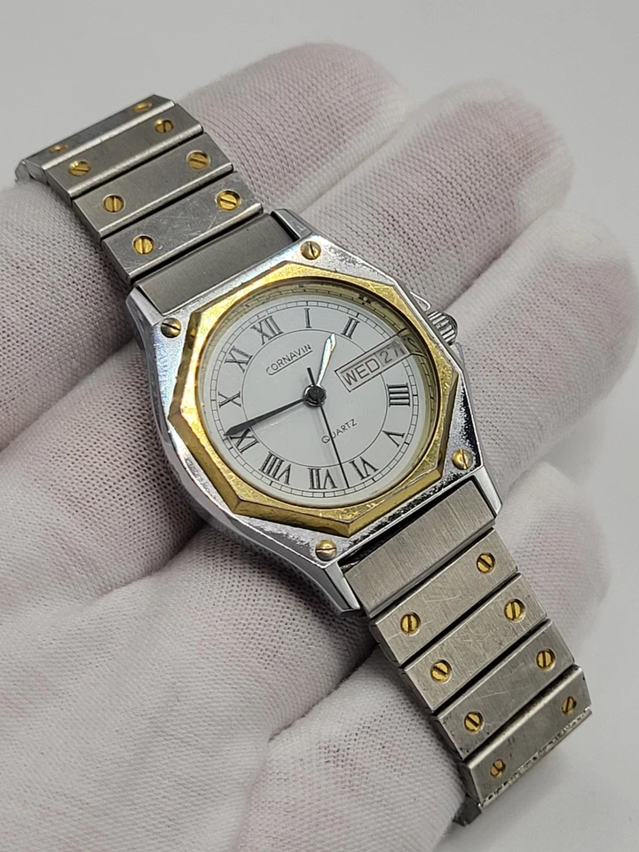 1970's 32mm CORNAVIN QUARTZ SHOCKPROOF STEEL FINISH DOUBLE CALENDAR VINTAGE USSR - Image 1 of 4