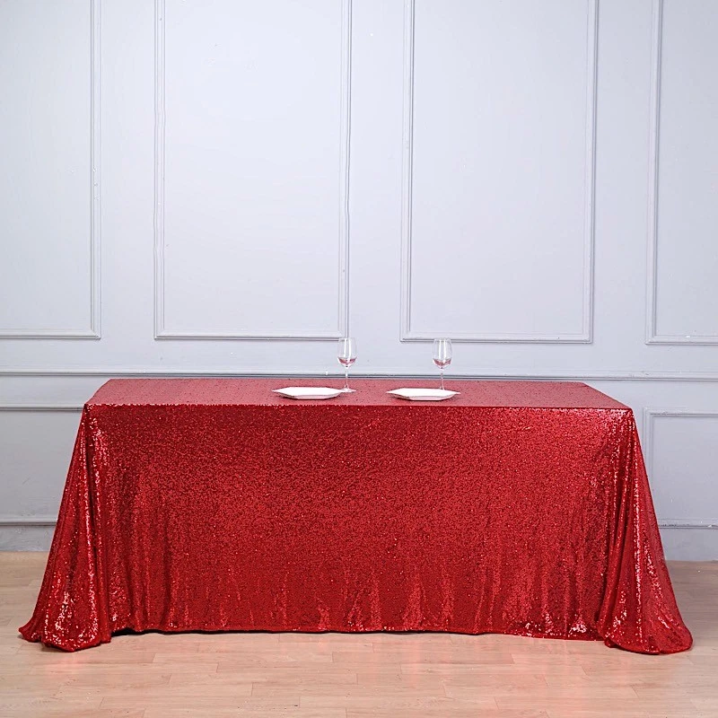 90x156" Red SEQUIN RECTANGLE TABLECLOTH Wedding Party Catering Linens - Image 1 of 4